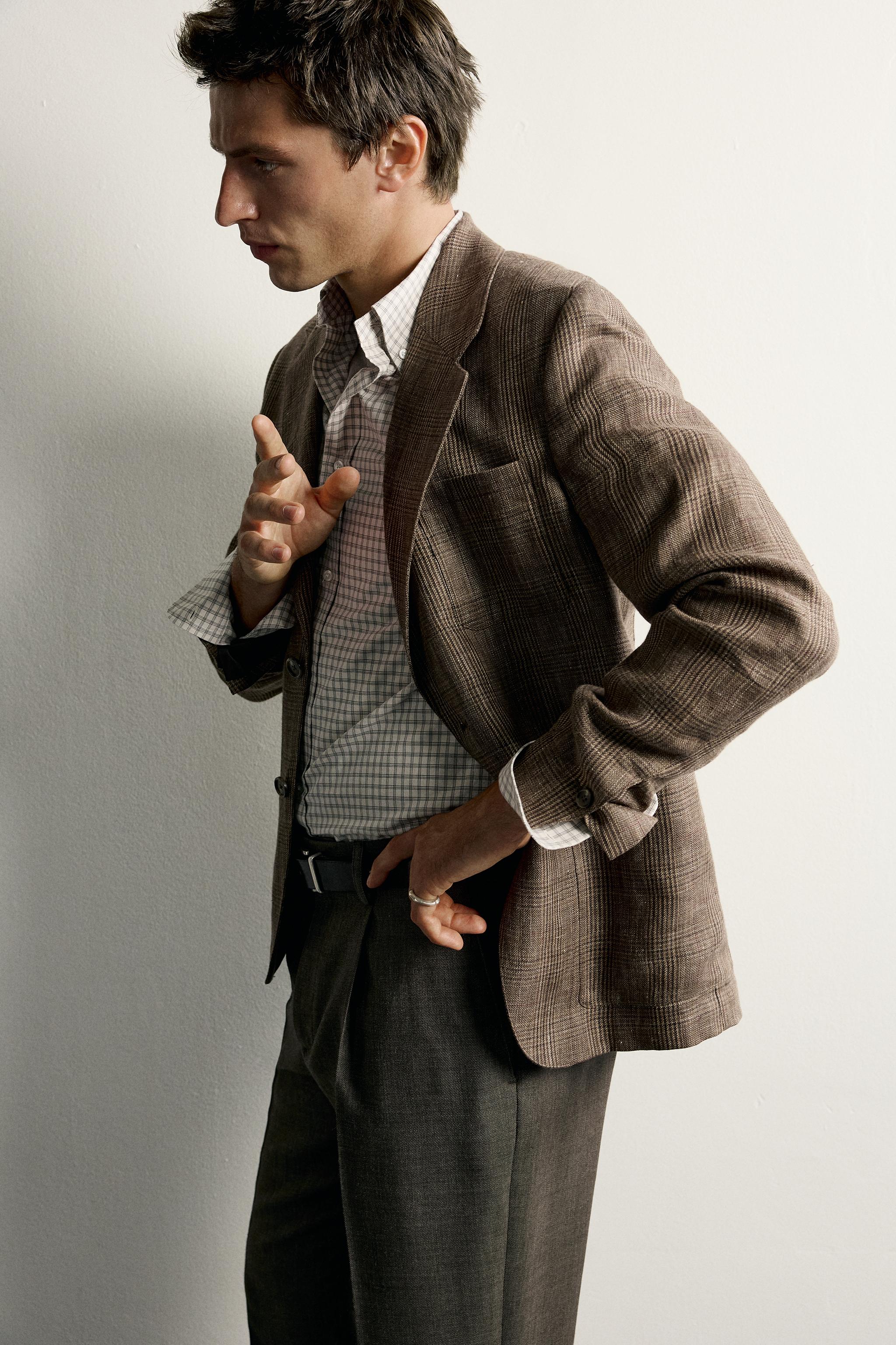 100% LINEN CHECK BLAZER